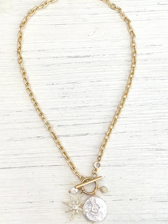 Jewelry - Gold Star and Pearl Charm Necklace - Women Jewelry